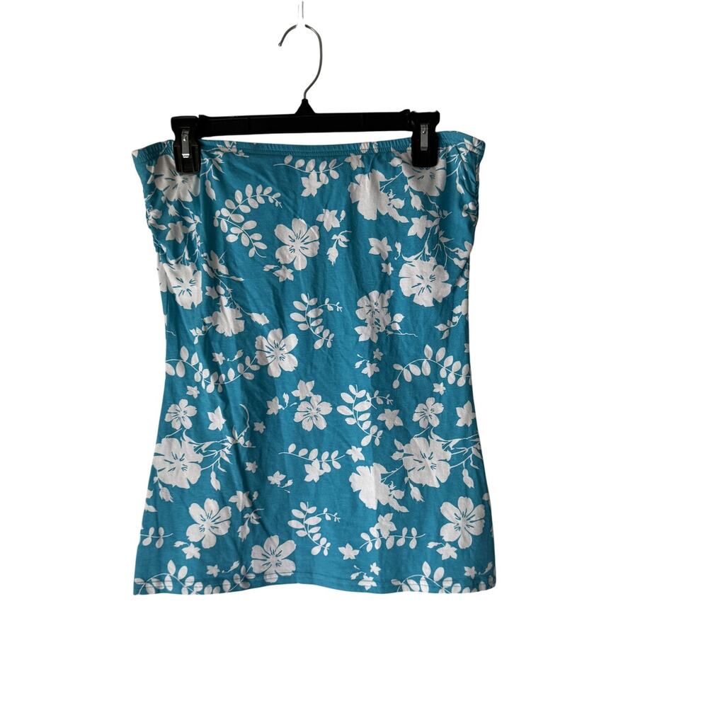 Vanity Y2k Hawaiian Large Blue White Floral Strapless Tube‎ Top Beach Summer